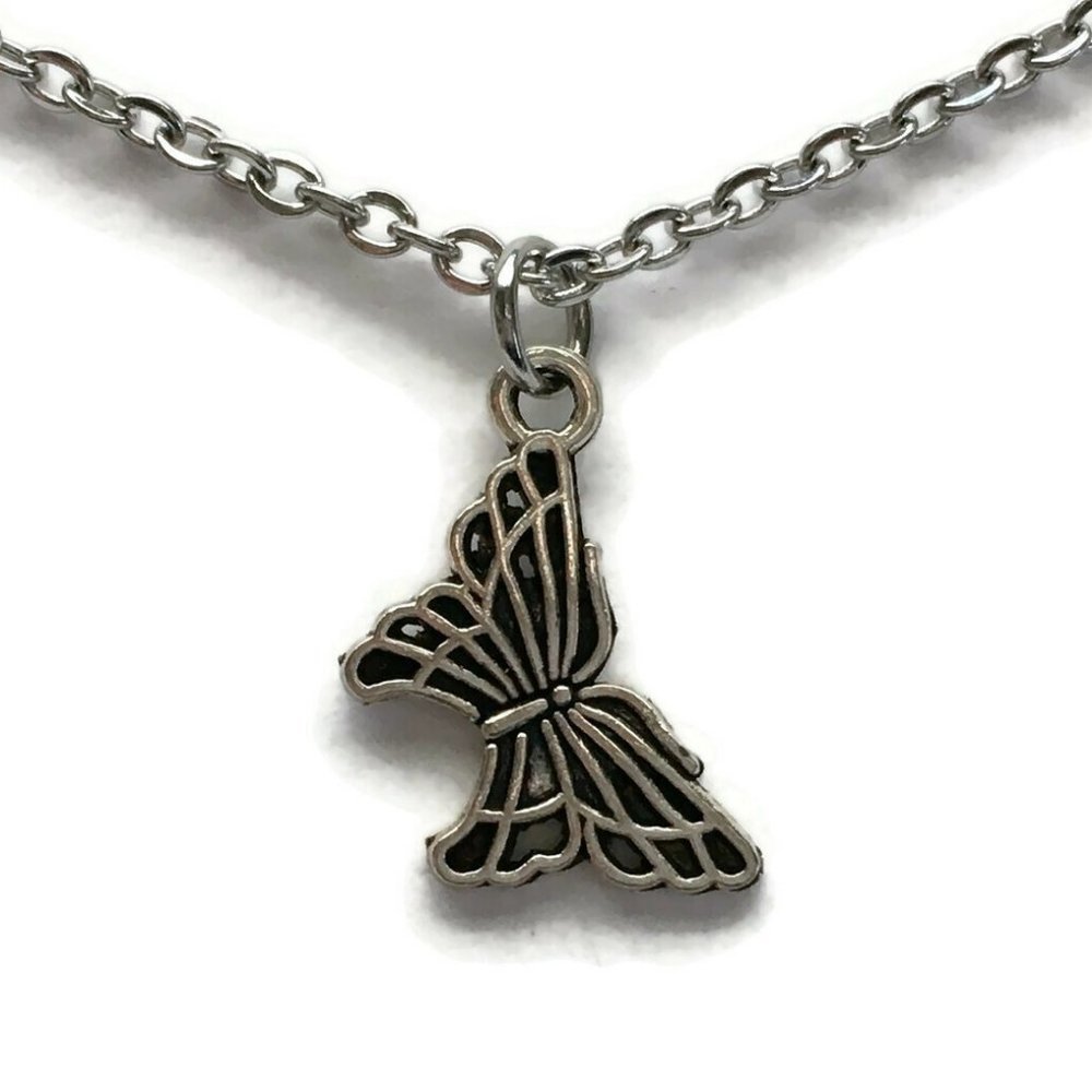 Butterfly Charm Necklace Tibetan Silver Stainless Steel Chain Handmade 4for$20